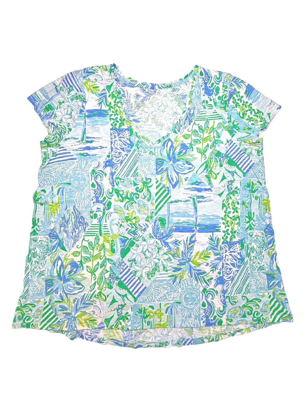 NWT Lilly Pulitzer Etta Scoop-Neck Tee Shirt XXL Sapphire Pool Tropical Tango